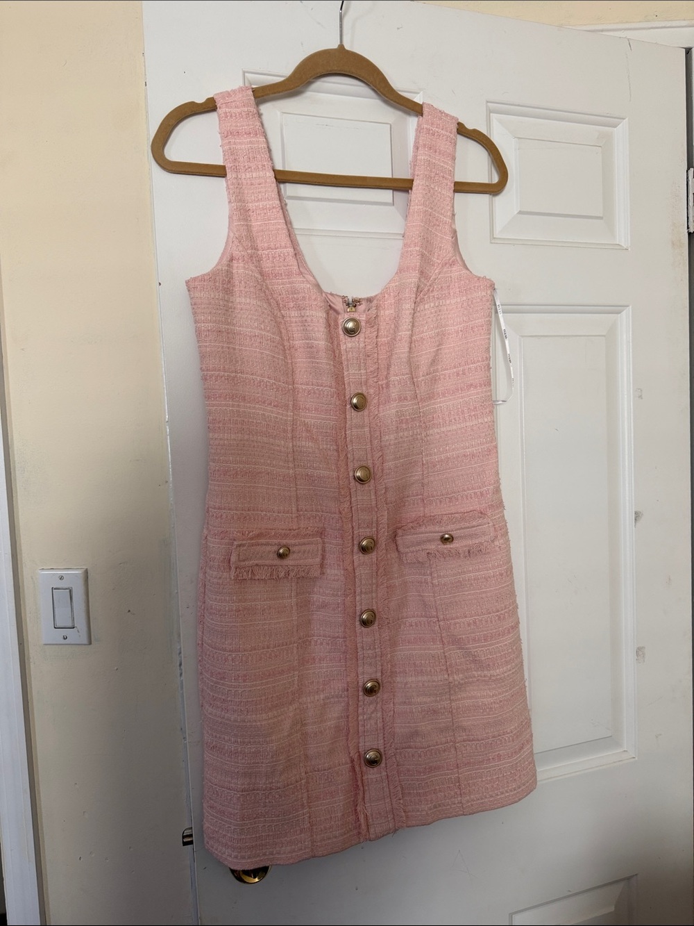 Guess Pink Tweed Button-Front Mini Dress